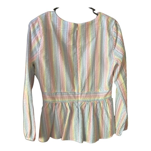 J. Crew Multicolor Pastel Rainbow Poplin Peplum Zip Back Boho Blouse Size Small - Picture 4 of 6